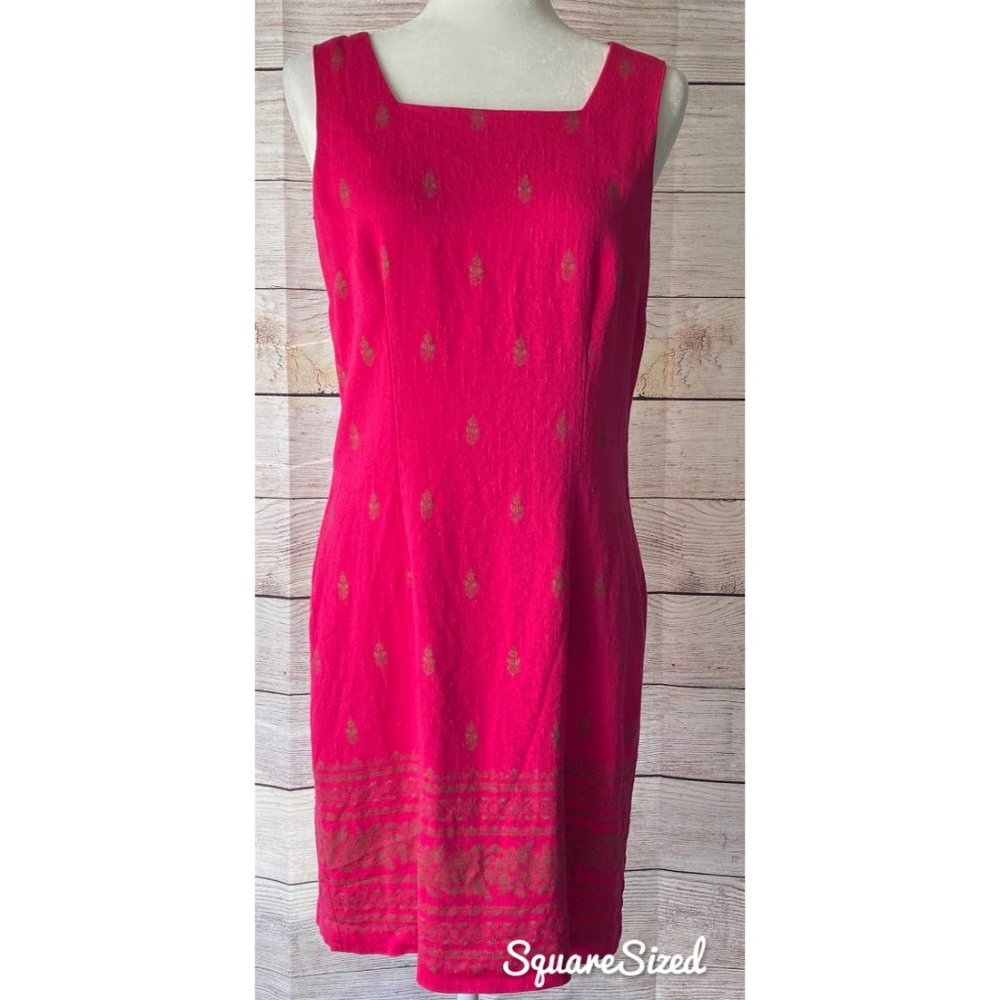Size 14 pink Vintage sleeveless Dawn Joy dress, midi length, slubbed